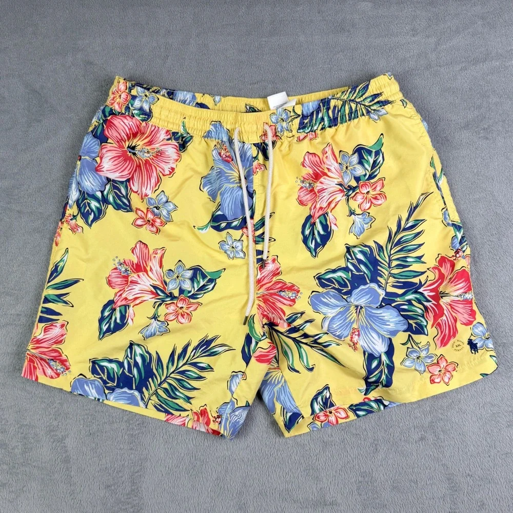 Polo Ralph Lauren Mens XXL Yellow Tropical Hibiscus Floral Swim Trunks 7